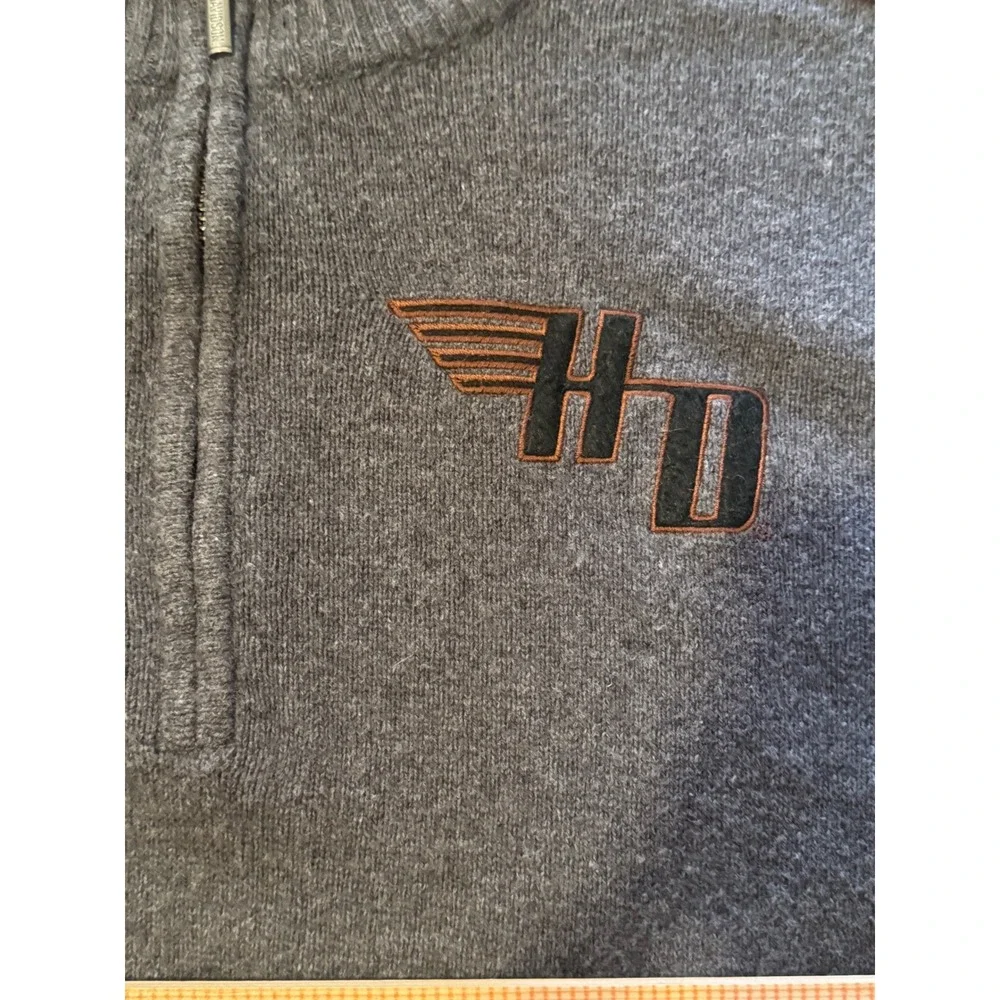 Harley-Davidson Mens 2XL Gray Wool Blend 1/4 Zip Racing Stripe Sweater Pullover